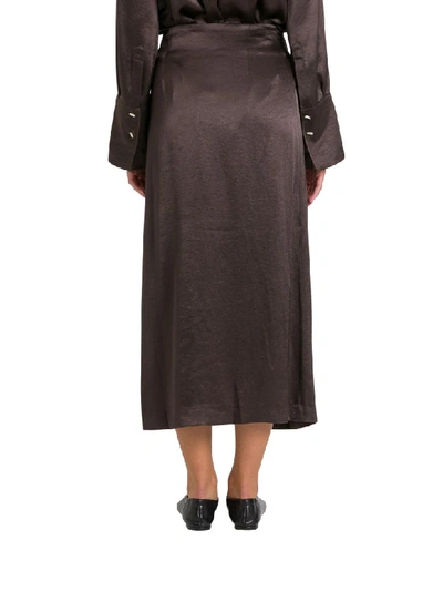 Shop Nanushka Amas Washed Satin Midi Skirt In Marrone
