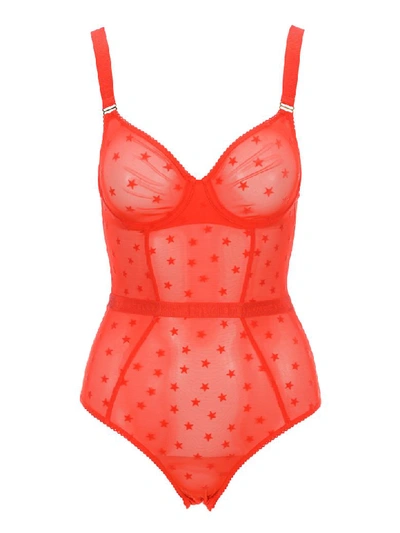 Shop Stella Mccartney Star Motif Sheer Body In Red