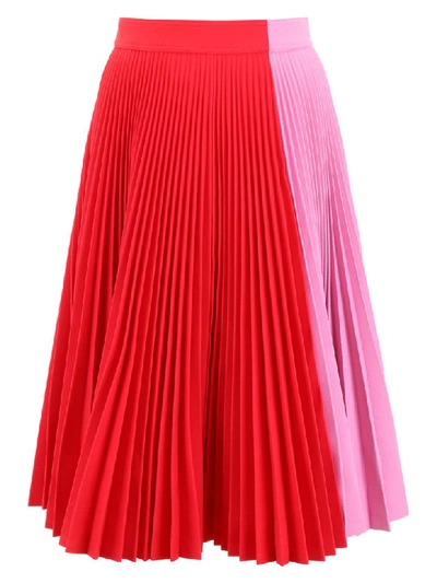 Shop Calvin Klein Bicolor Pleated Skirt In Scarletanemone (pink)