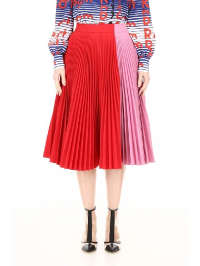 Shop Calvin Klein Bicolor Pleated Skirt In Scarletanemone (pink)