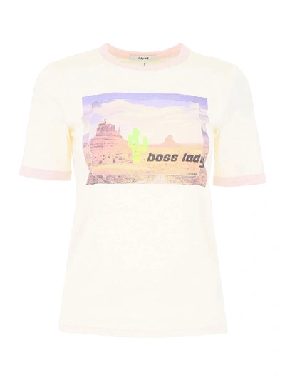 Shop Ganni Boss Lady T-shirt In Silver Pink (yellow)