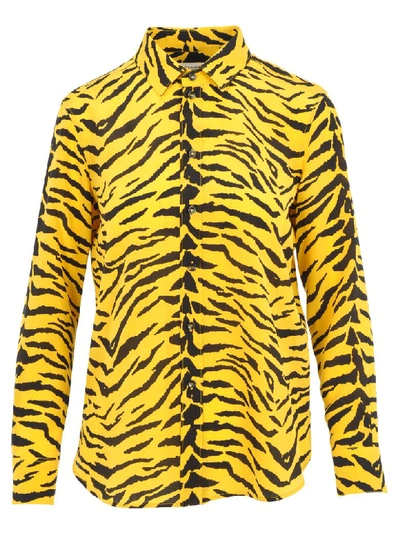 Shop Saint Laurent Silk Zebra Stripes Shirt In Yeallow Tiger Print