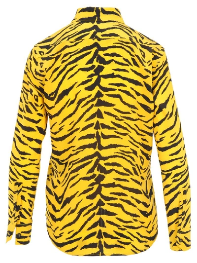 Shop Saint Laurent Silk Zebra Stripes Shirt In Yeallow Tiger Print