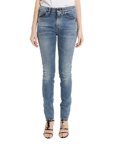 Shop Saint Laurent Sl Embroidered Skinny Jeans In Blu