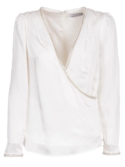 Shop Self-portrait White Long Sleeves Top With Sequins