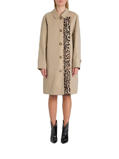 Shop Burberry Walterstone Coat With Leopard Panel In Beige
