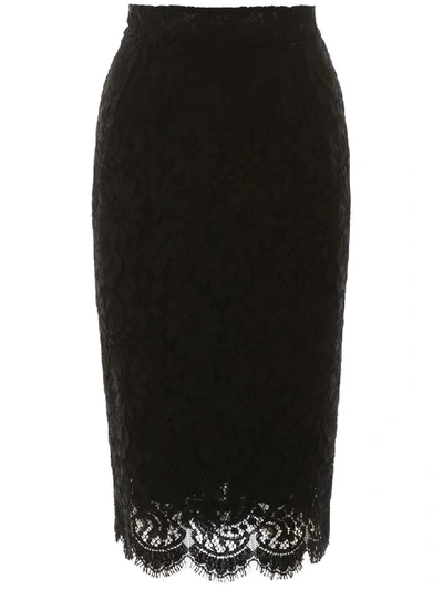 Shop Dolce & Gabbana Lace Pencil Skirt In Nero (black)