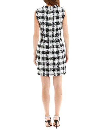 Shop Alexander Mcqueen Check Tweed Mini Dress In Pale Blue (light Blue)