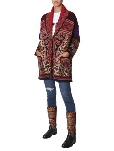 Shop Etro Jacquard Sweater Coat In Multicolor