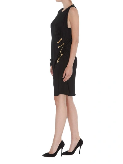 Shop Versace Cocktail Dress With Medusa Safety Pin Details In Black
