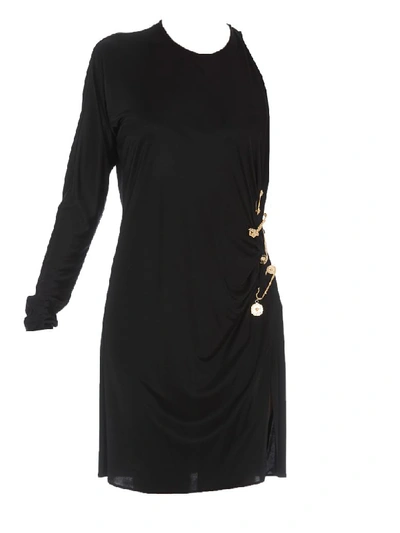 Shop Versace Cocktail Dress With Medusa Safety Pin Details In Black