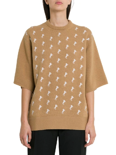 Shop Chloé Smal Horses Embroideries Wool Tee In Beige