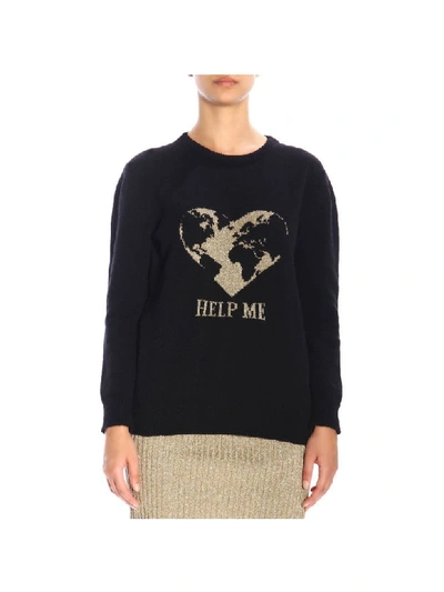 Shop Alberta Ferretti Crew-neck Pullover With Lurex Embroidery Help Me In Black