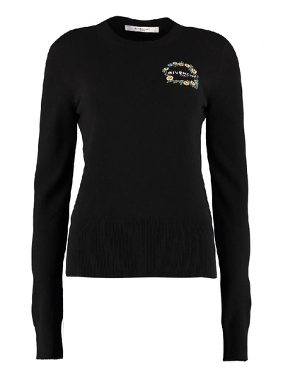 Shop Givenchy Embroidered Wool Sweater In Black