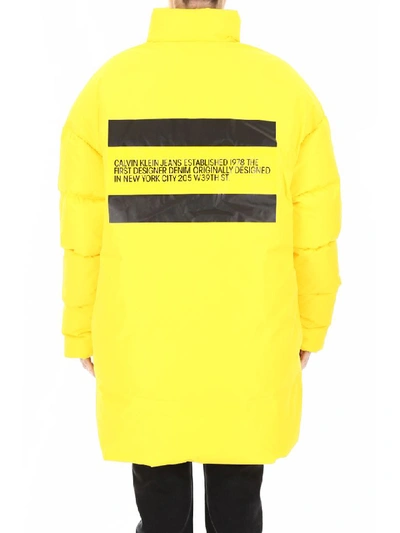 Calvin Klein Maxi Puffer Jacket With Logo In Yellow Yellow Flag | ModeSens