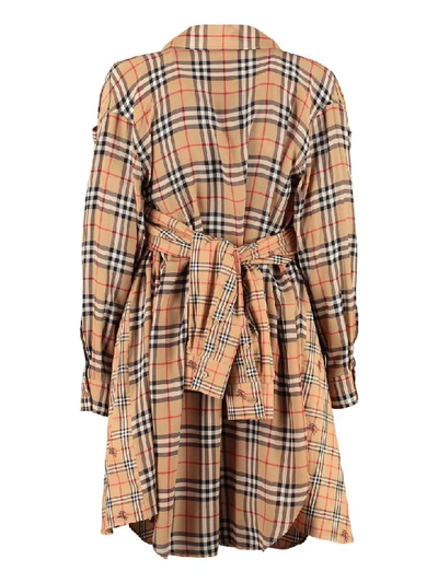 Shop Burberry Checked Cotton Shirtdress In Beige