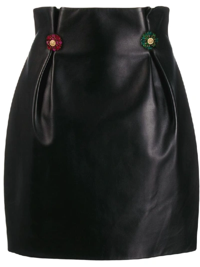 Shop Versace Leather Skirt In Nero