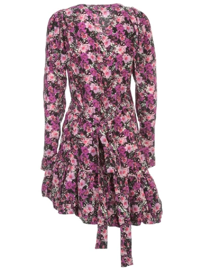 Shop Rotate Birger Christensen Nancy Dress L/s W/belt Printed In Cherry Flowers Aop