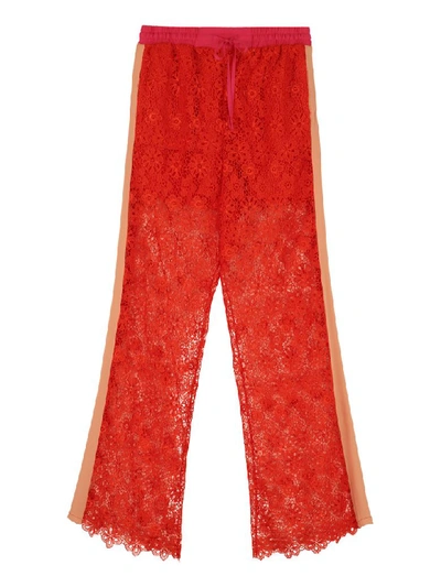 Shop Pinko Noto Macramé-lace Trousers In Red