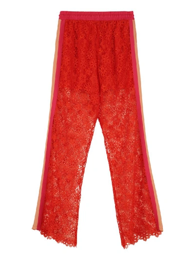 Shop Pinko Noto Macramé-lace Trousers In Red