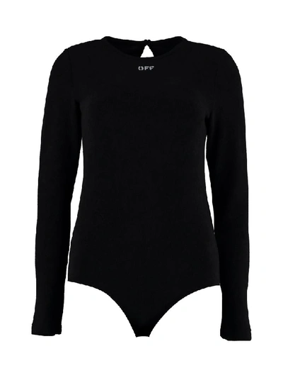 Shop Off-white Long Sleeves Jersey Bodysuit In Black
