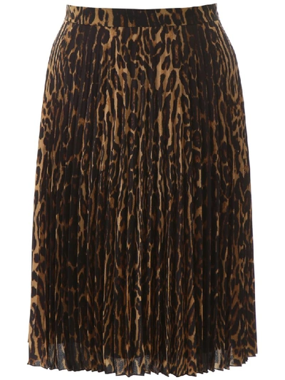 Shop Burberry Pleated Animalier Skirt In Dark Mustard (brown)
