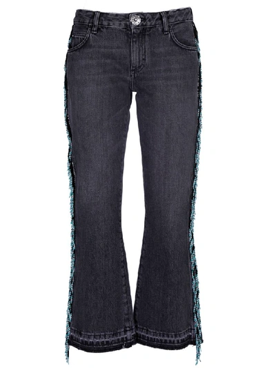 Shop Alanui Bead Fringed Cropped Jeans In Black