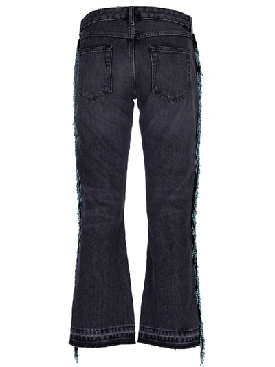 Shop Alanui Bead Fringed Cropped Jeans In Black