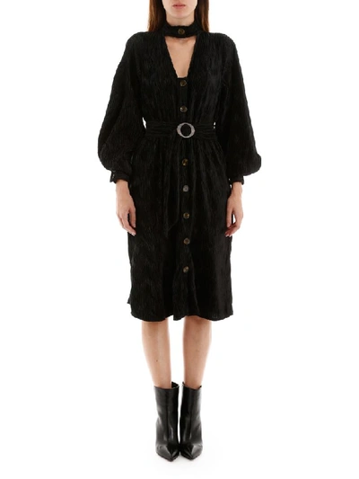 Shop Ganni Pleated Dress In Moonlight Mauve (black)