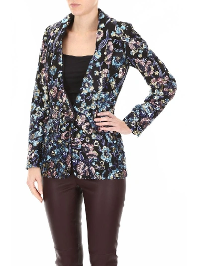 Shop Self-portrait Blazer With Multicolor Sequins In Multi (black)