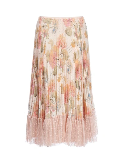 Shop Red Valentino Pleated With Point Desprit Skirt In Rose