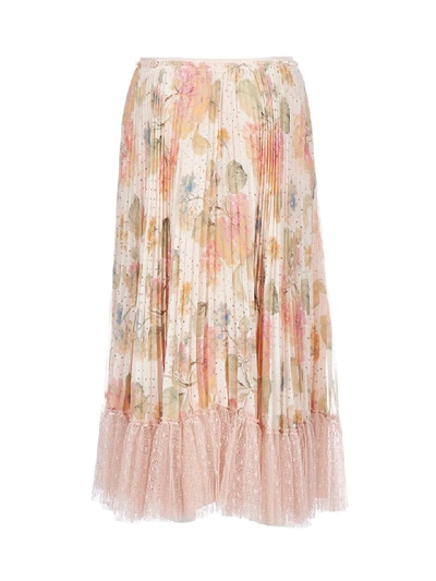 Shop Red Valentino Pleated With Point Desprit Skirt In Rose