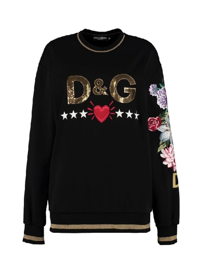Shop Dolce & Gabbana Patch Detail Crew-neck Sweatshirt In Black