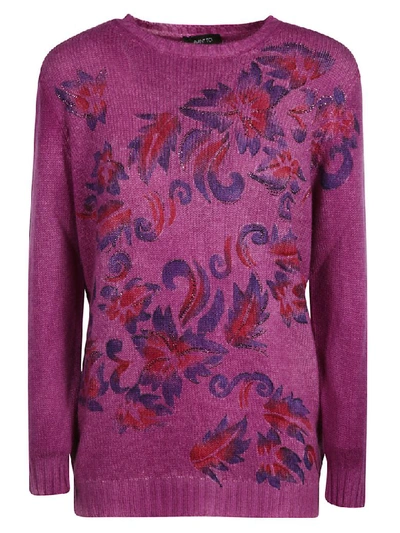 Shop Avant Toi Off-gauge Floral Print Sweater In Magenta