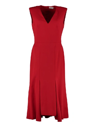 Shop Alexander Mcqueen Virgin Wool Midi Dress In Red