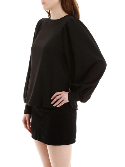 Shop Ganni Crepe Blouse In Black (black)