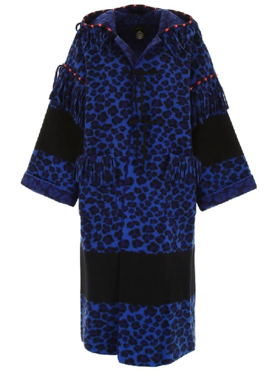 Shop Alanui Leopard-printed Felt Coat In Animalier Blu (blue)