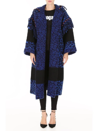 Shop Alanui Leopard-printed Felt Coat In Animalier Blu (blue)