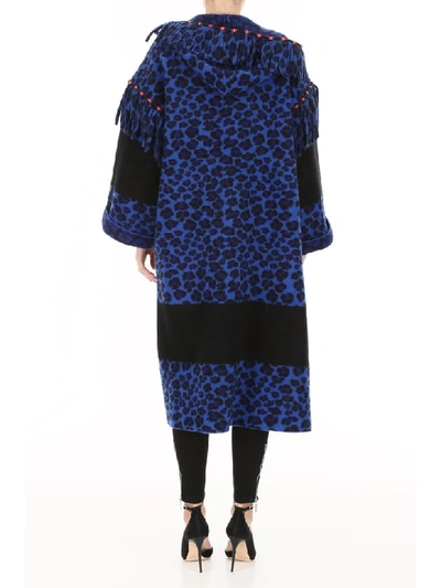 Shop Alanui Leopard-printed Felt Coat In Animalier Blu (blue)