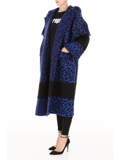 Shop Alanui Leopard-printed Felt Coat In Animalier Blu (blue)