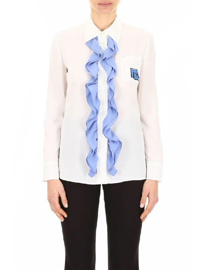 Shop Prada Ruffled Silk Shirt With Logo In Avorio Pervinca (white)