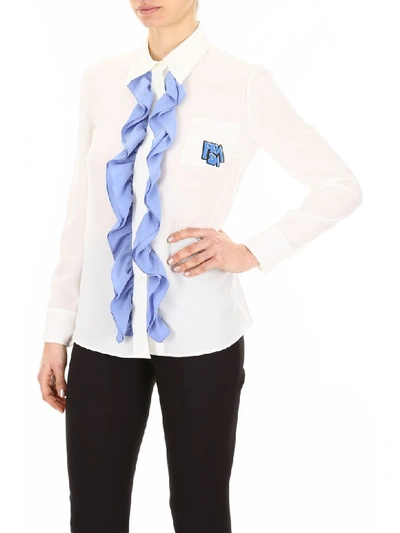 Shop Prada Ruffled Silk Shirt With Logo In Avorio Pervinca (white)