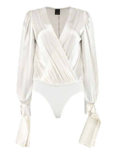 Shop Pinko Diva Crossed V-neck Body-shirt In White