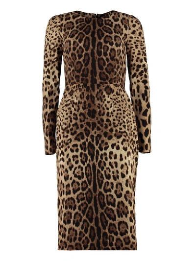 Shop Dolce & Gabbana Leopard Print Silk Sheath-dress In Multicolor