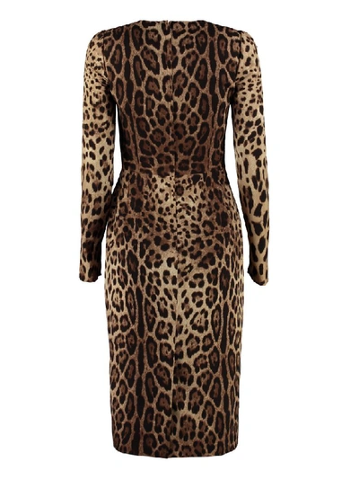 Shop Dolce & Gabbana Leopard Print Silk Sheath-dress In Multicolor