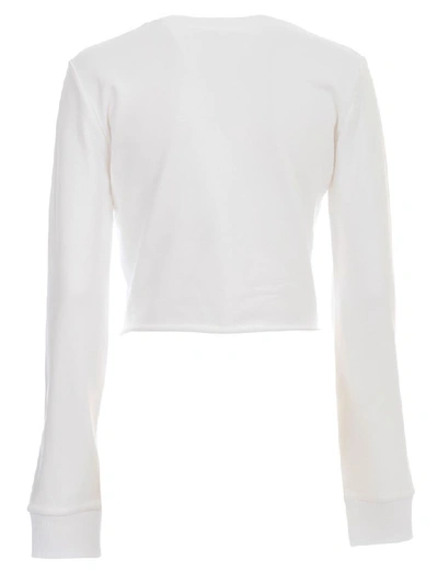 Shop Balmain Sweatshirt Crew Neck Cropped W/logo In Gab Blanc Noir
