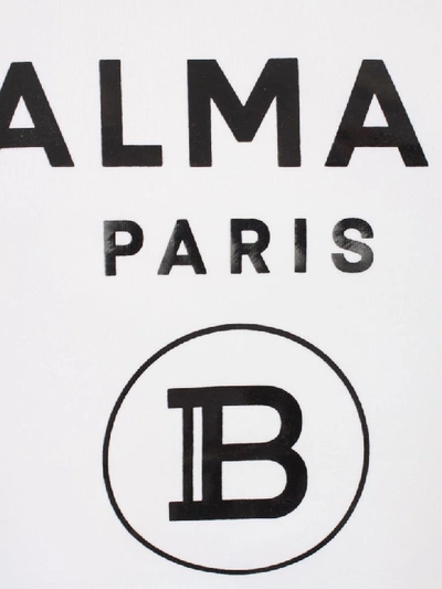 Shop Balmain Sweatshirt Crew Neck Cropped W/logo In Gab Blanc Noir