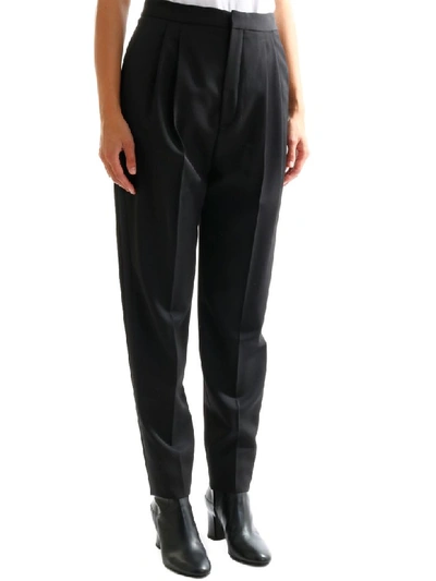 Shop Saint Laurent Trousers With Satin Bands In Black