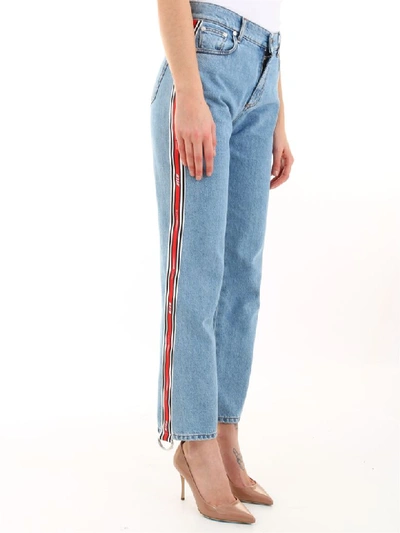 Shop Msgm Jeans Logo Band In Light Blue