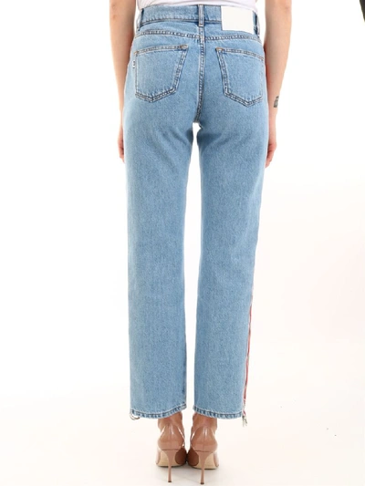 Shop Msgm Jeans Logo Band In Light Blue